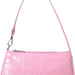 Pink Crocodile Print Zipper Closure Casual Women's Shoulder Bag with Top Handle,